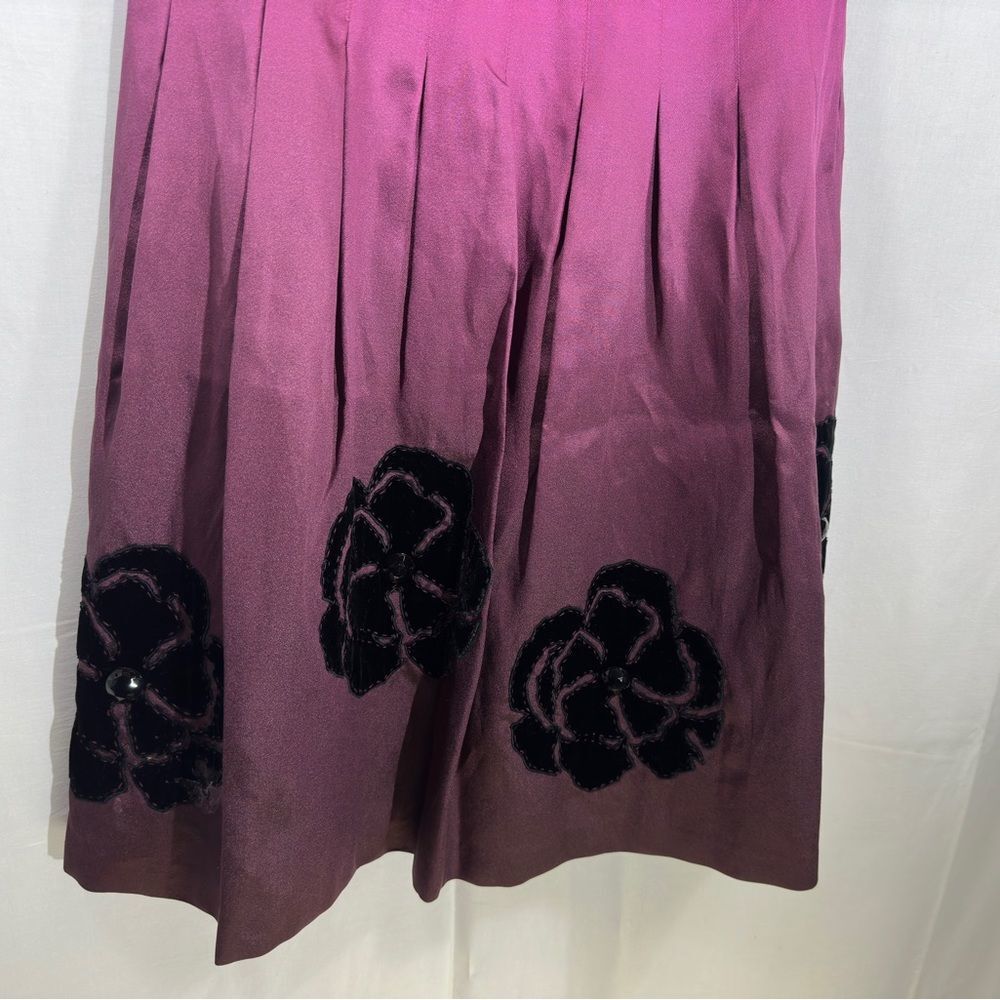 Kay Unger Silk Ombre Cocktail Dress Size 12 Purple Pink Fit & Flare Floral Hem - Picture 4 of 12